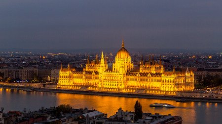 Night view of Parliament building in Budapestのeditorial素材
