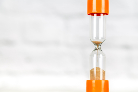 Closeup view of time ending in hourglass. Copy spaceの写真素材