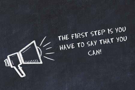 Chalk board sketch with loudspeaker and motivational phraseの写真素材
