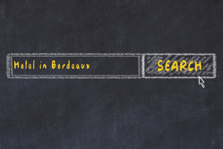 Chalk sketch of search engine. Concept of searching and booking a hotel in Bordeaux.の写真素材