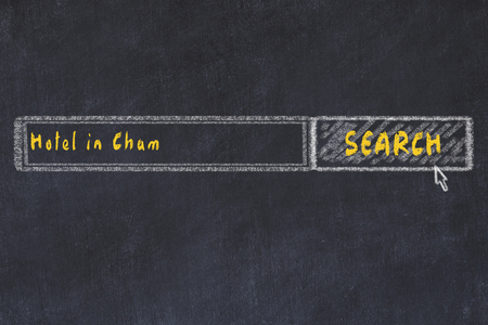 Chalk sketch of search engine. Concept of searching and booking a hotel in Cham.の写真素材