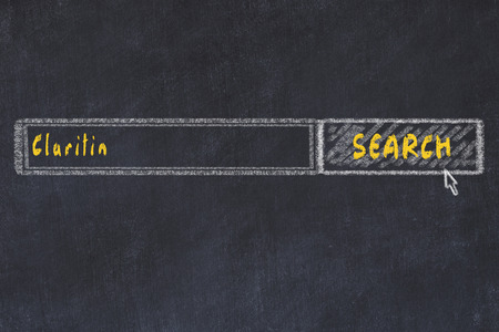 Medical concept. Chalk drawing of a search engine window looking for drug claritin.の写真素材