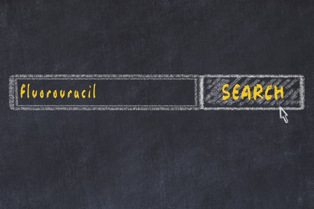 Medical concept. Chalk drawing of a search engine window looking for drug fluorouracil.の写真素材