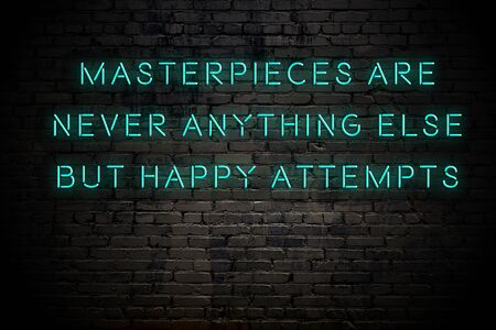 Neon inscription of positive wise motivational quote against brick wall .の写真素材