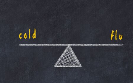 Chalk board sketch of scales. Concept of balance between cold and flu.の写真素材