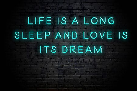 Neon inscription of positive wise motivational quote against brick wall .の写真素材