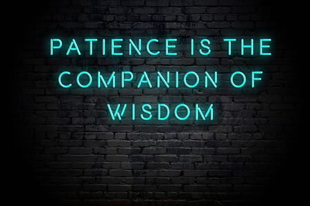 Neon inscription of positive wise motivational quote against brick wall .の写真素材
