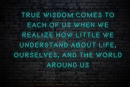 Neon inscription of positive wise motivational quote against brick wall .の写真素材