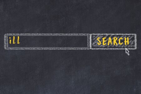 Concept of looking for ill. Chalk drawing of search engine and inscription on wooden chalkboardの写真素材