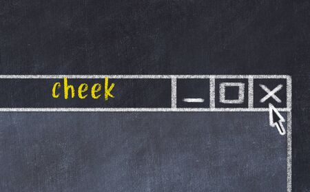 Closing browser window with caption cheek. Chalk drawing. Concept of dealing with troubleの写真素材