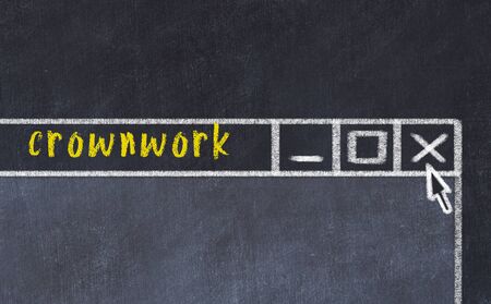 Closing browser window with caption crownwork. Chalk drawing. Concept of dealing with troubleの写真素材