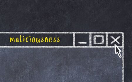Chalk sketch of closing browser window with page header inscription maliciousnessの写真素材