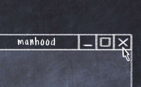 Closing browser window with caption manhood. Chalk drawing. Concept of dealing with troubleの写真素材
