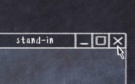 Closing browser window with caption stand-in. Chalk drawing. Concept of dealing with troubleの写真素材