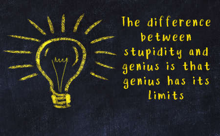 Wise quotation and a chalk drawing of a bulb on black chalkboardの写真素材