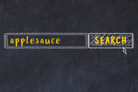Concept of looking for applesauce. Chalk drawing of search engine and inscription on wooden chalkboardの写真素材