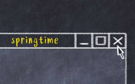 Chalk sketch of closing browser window with page header inscription springtimeの写真素材