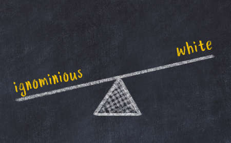 Balance between ignominious and white. Chalkboard drawing on black chalkboardの写真素材
