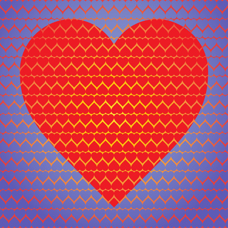 Big red heart made of small hearts on a blue background of small heartsのイラスト素材