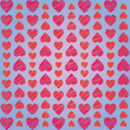 Abstract ornament from hearts arranged vertically on blue backgroundのイラスト素材