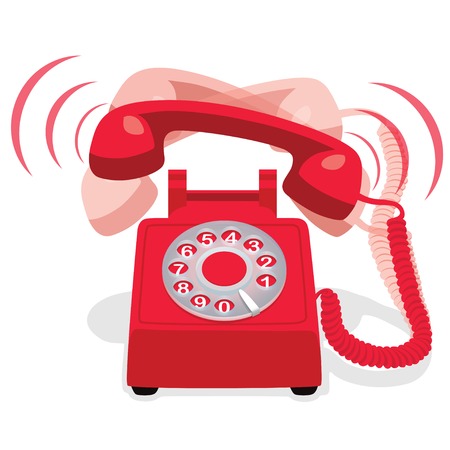 Ringing Red Stationary Phone With Rotary Dialのイラスト素材