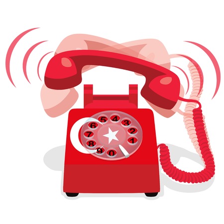 Ringing red stationary phone with flag of Turkey. Vector illustration.のイラスト素材