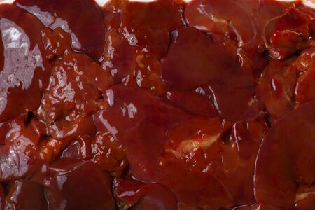 Raw chicken liver closeup, recipe for cookingの写真素材