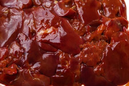 Raw chicken liver closeup, recipe for cookingの写真素材