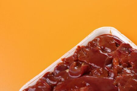 Raw chicken liver closeup, recipe for cookingの写真素材