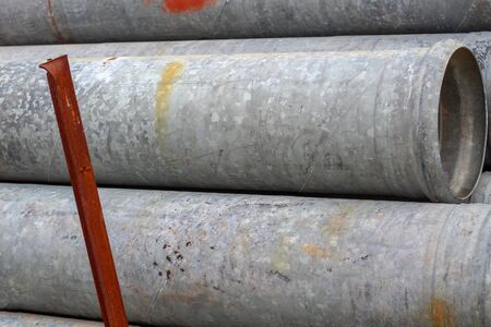 Sewer or drainage pipes at a construction site, closeup