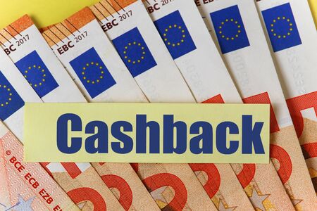 Sticker with text: Cashback on euro backgroundの写真素材