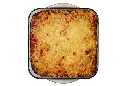 Italian national traditional dish Lasagna on a white background, isolatedの写真素材