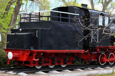 Old real steam train, historical transport, background