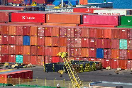 Odessa, Ukraine July 28, 2019 containers with goods in the portのeditorial素材