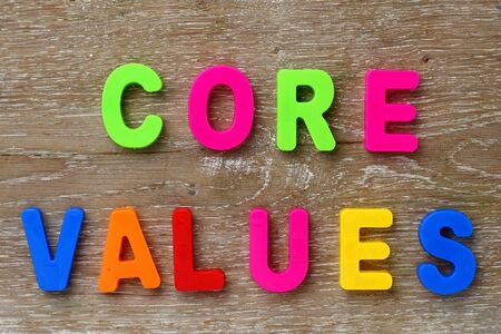 Text made in multicolored magnetic letters. CORE VALUESの写真素材