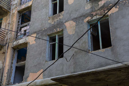 Old scary grunge destroyed building post apocalyptic backgroundの写真素材