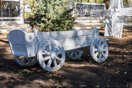 Decorating a garden, city park or leisure space. Decorative paraphernalia. Selective focus backgroundの写真素材