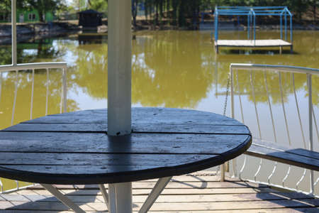 Abstract lake background with green fresh water for swimming and fishing. Selective focus