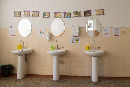 September 1, 2020 Balti or Beltsy Moldova School washbasins for safety precautions during the...