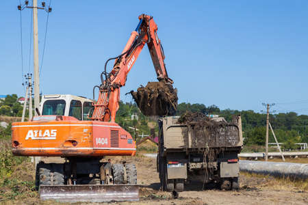 September 14, 2020 Balti or Beltsy Moldova works on deepening and cleaning the rainwater drainage...