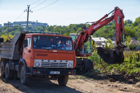 September 14, 2020 Balti or Beltsy Moldova works on deepening and cleaning the rainwater drainage...