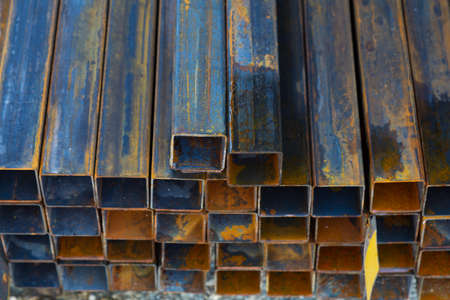 Steel tubes close up background.