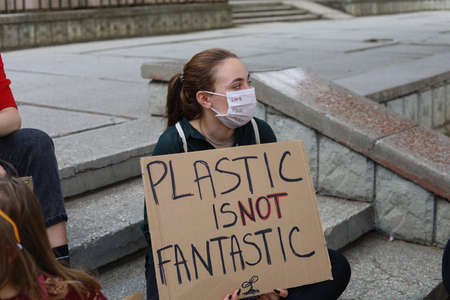 September 25, 2020 Balti or Beltsy Moldova Youth protest action in support of the ecology of the world and the rejection of plasticのeditorial素材