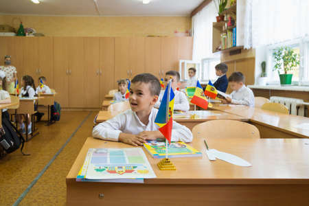 September 1, 2020 Balti or Beltsy Moldova the first school day at school after a long break due to the covid-19 pandemic and summer holidaysのeditorial素材