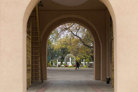 November 9, 2020 Balti Moldova church entrance through the arch. Editorial use onlyのeditorial素材