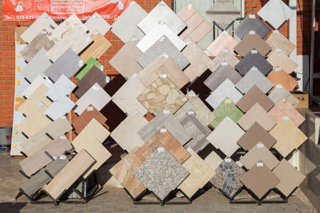 October 22, 2020 Balti Moldova assortment of tiles in a hardware store. Illustrative editorial.のeditorial素材