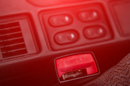 Empty space for attaching a seat belt in the car. Toned background with selective focus