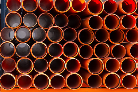 Sewage pipes on the distribution center warehouse or DIY stores. Background