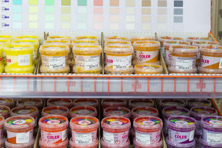 October 14, 2020 Balti or Beltsy Moldova Building materials store. Illustrative editorial. Wide range of paintsのeditorial素材