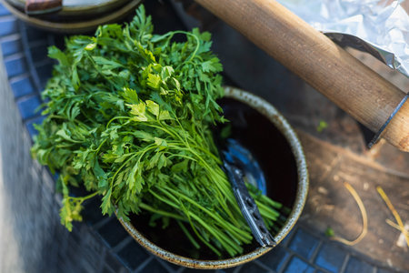 Abstract universal illustrative background with vegetables for cooking. Selective focus with blurred backgroundの写真素材